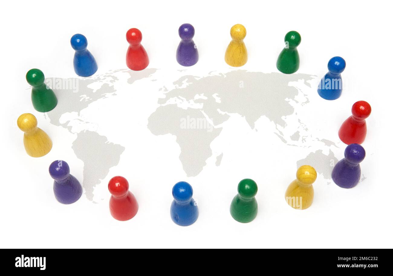 People stand together on the world world. We are all living on the the same planet. Stock Photo