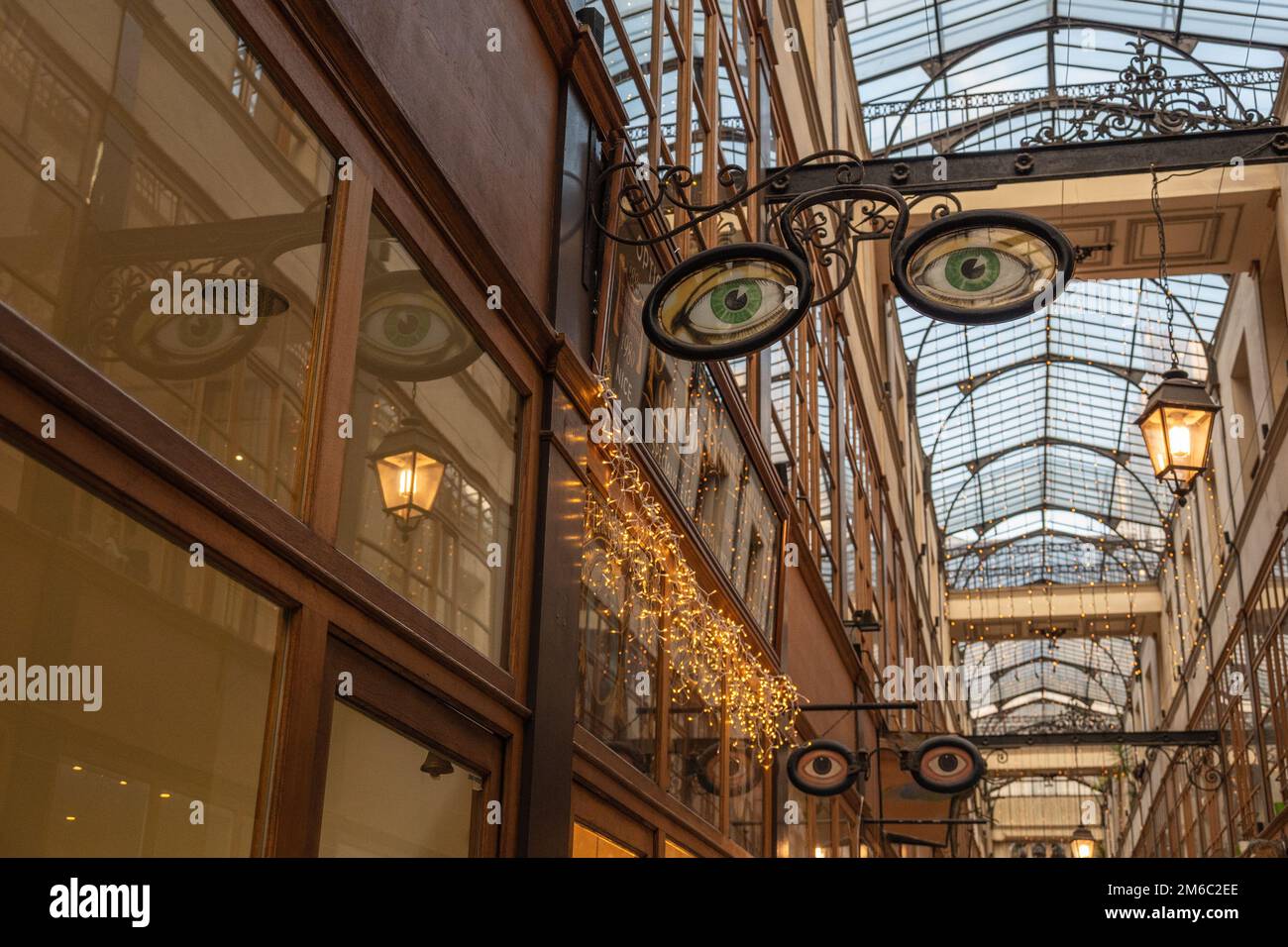 Eyes watching inside the covered passage du Grand Cerf, Paris, 2022. Stock Photo