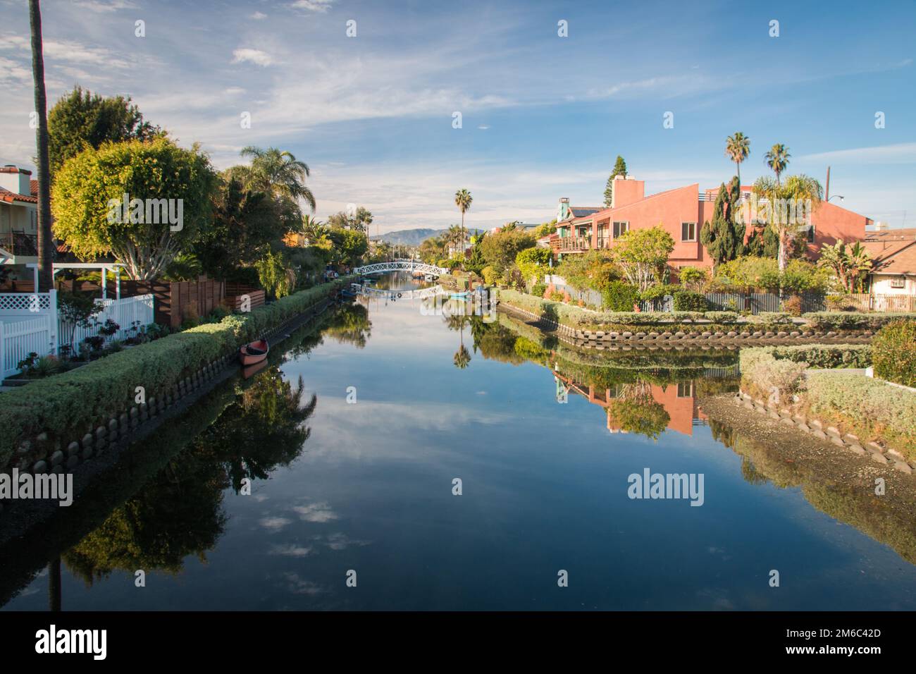 LITTLE VENICE, CALIFORNIA, USA - JANUARY 2017. Houses and bridge at Venice Canal Historic District. Stock Photo