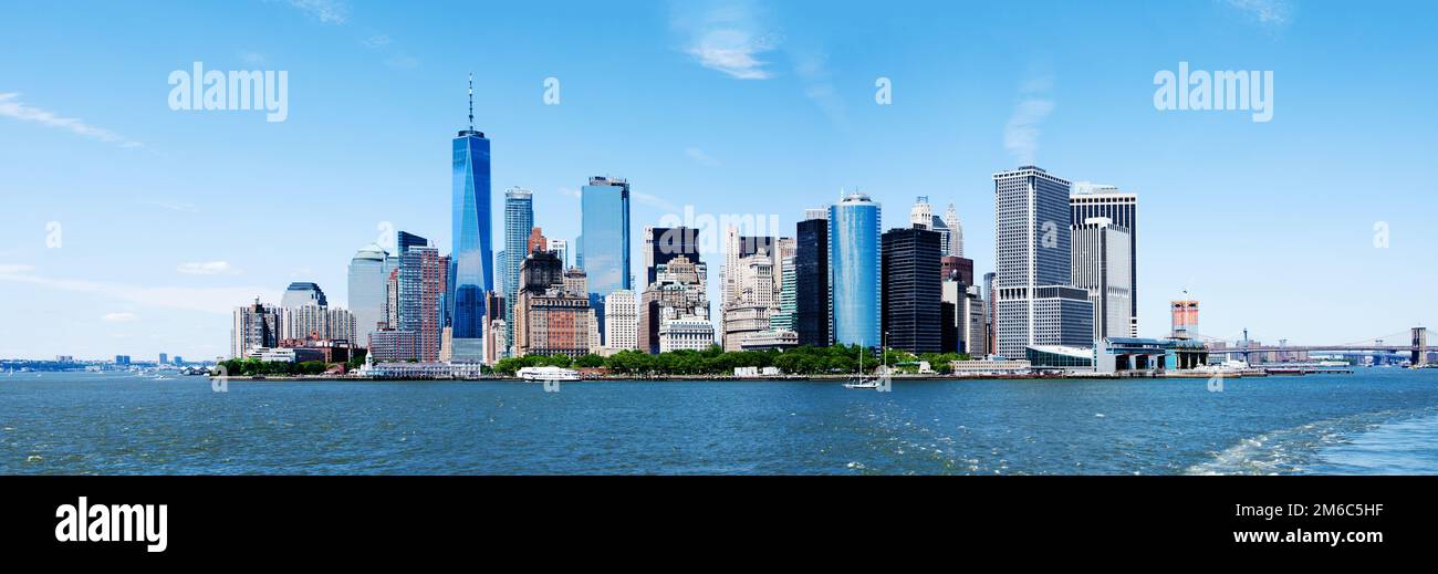Panorama New York City Manhattan Skyline and Freedom Tower Stock Photo