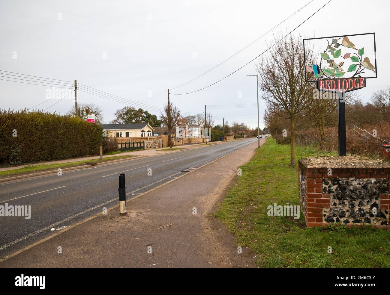 Red Lodge village sign in Red Lodge, Suffolk Stock Photo Alamy