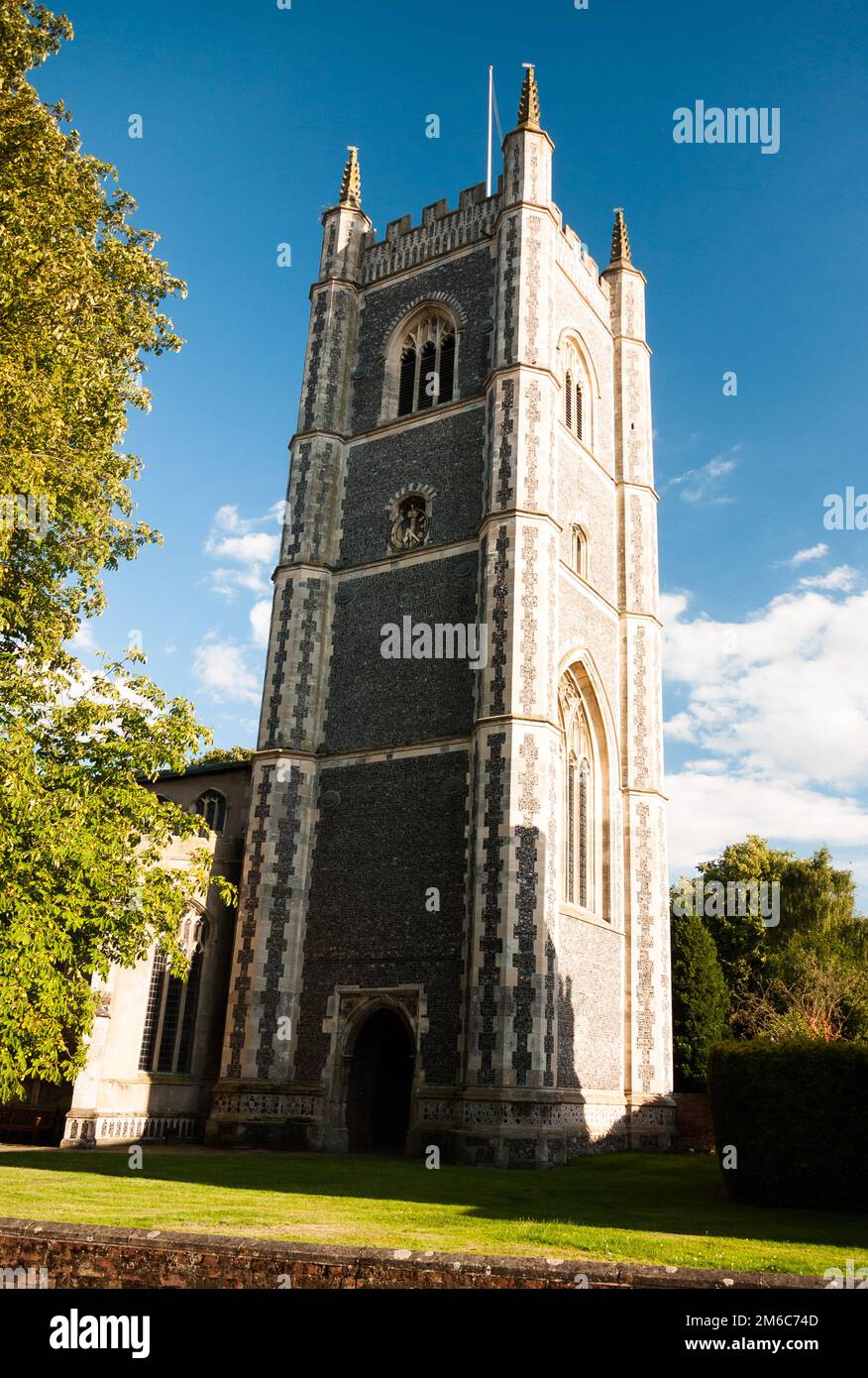 A view of dedham church in summer light with a beautiful blue clear sky Stock Photo