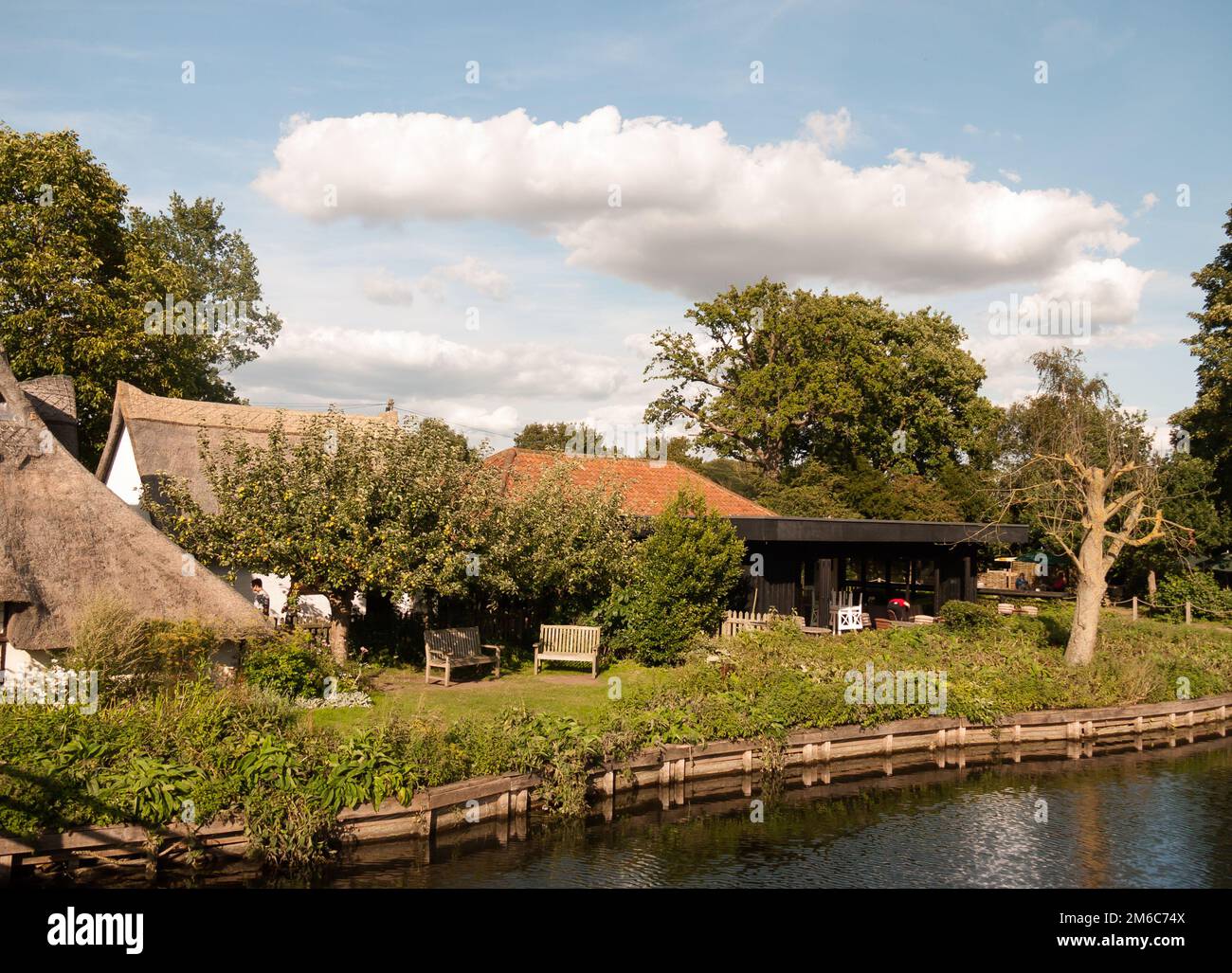 Riverside view of national trust location at flatford mill in suffolk