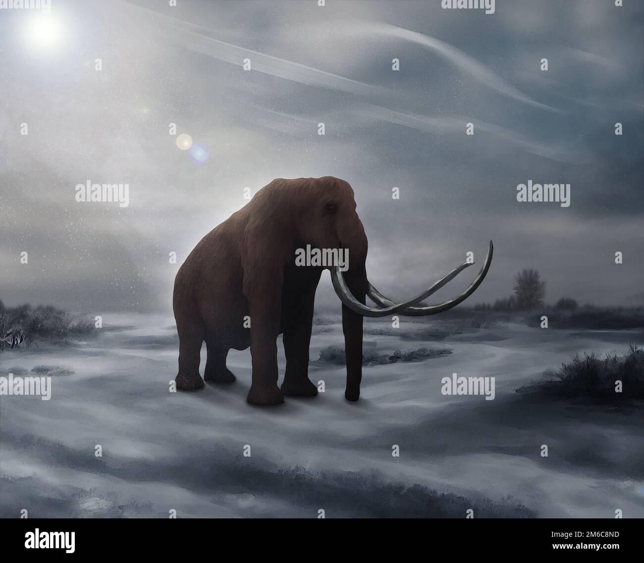 Woolly Mammoth Traveling Snowy, Winter Scenery Ice Age Digital Art By Winters860 Isolated, Transparent Background Stock Photo