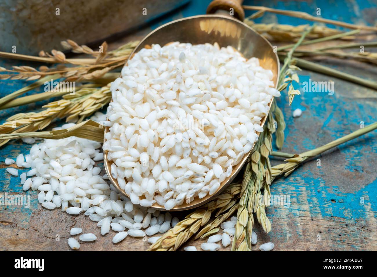 White italian arborio rice used for making risotto dish close up Stock