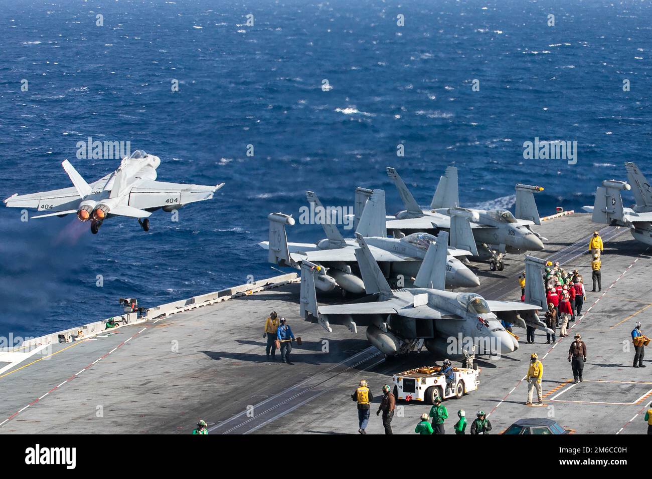 USS Nimitz, United States. 02 January, 2023. A U.S. Navy F/A-18E Super Hornet fighter aircraft from the Blue Diamonds of Strike Fighter Squadron 146, takes off from the flight deck of the Nimitz-class aircraft carrier USS Nimitz underway conducting routine operations, January 2, 2023 in the Philippine Sea.  Credit: MC1 Nathan Laird/U.S Navy Photo/Alamy Live News Stock Photo