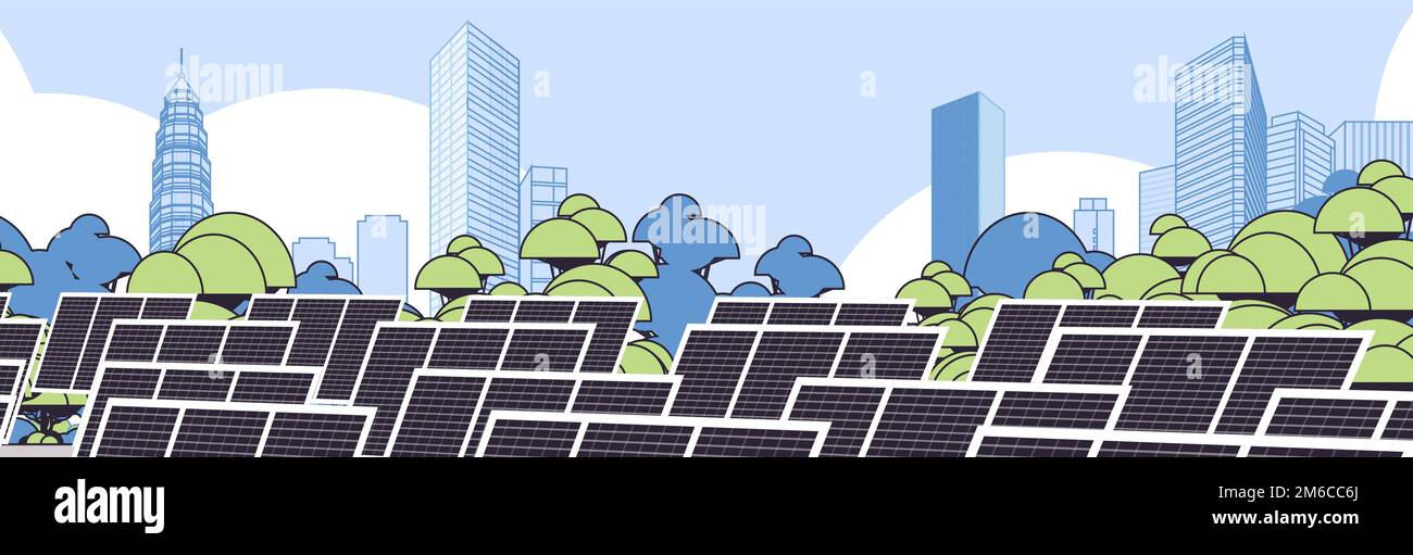 solar panel battery renewable energy source concept city skyscraper ...