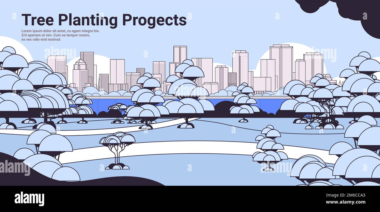 tree planting project in urban park cityscape background horizontal