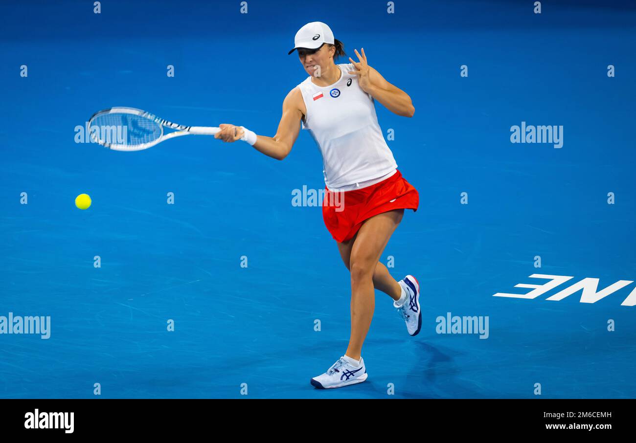 Iga Swiatek of Poland in action against Belinda Bencic of Switzerland