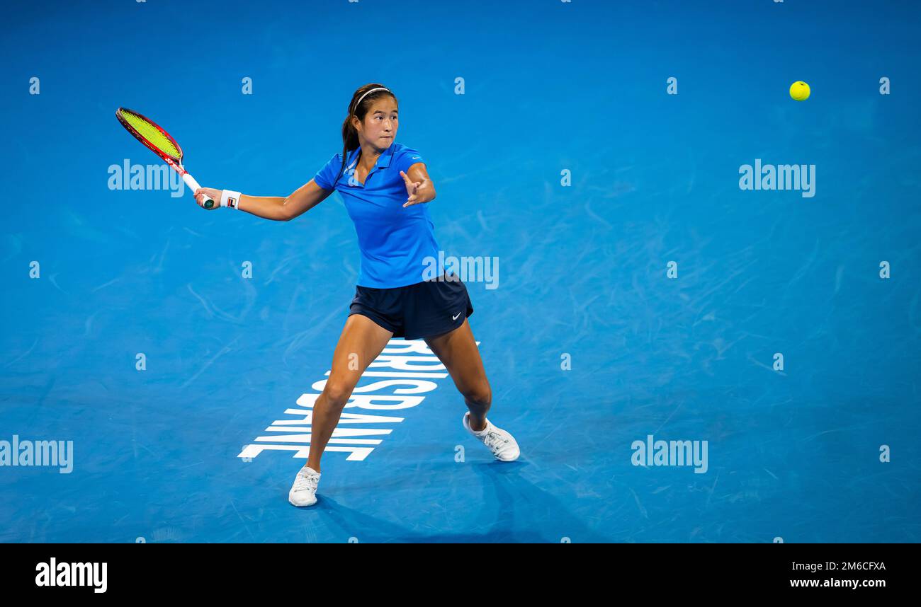 Zhibek Kulambayeva of Kazakhstan in action during her second round-robin  match at the 2023 United