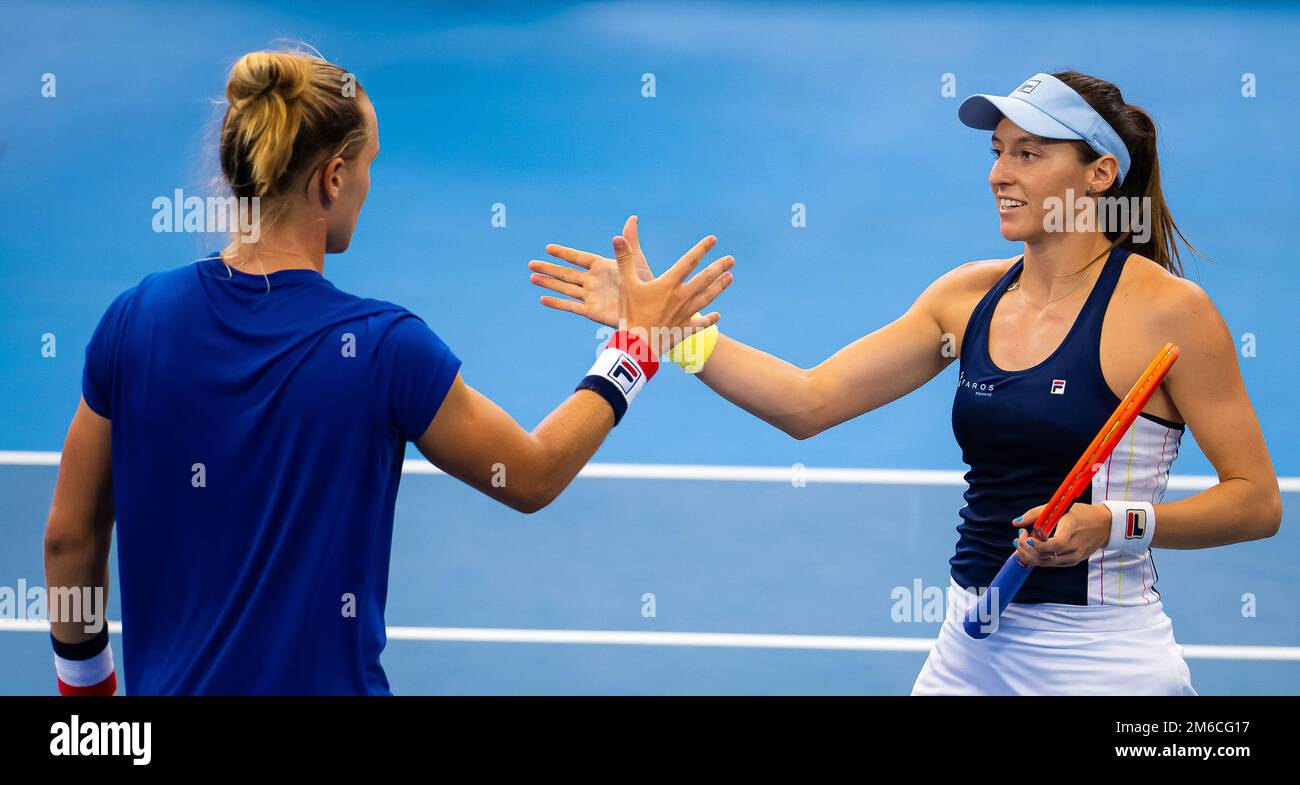 Luisa Stefani of Brazil and Rafael Matos of Brazil during their second mixed doubles match at the 2023 United Cup Brisbane tennis tournament on January 1, 2023 in Brisbane, Australia - Photo: Rob Prange/DPPI/LiveMedia Stock Photo