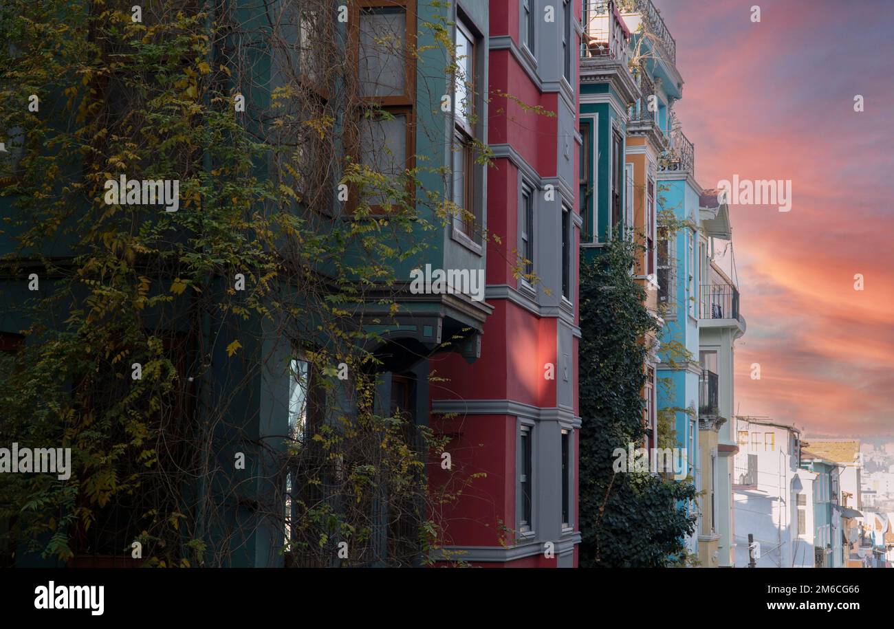 Balat district in Istanbul Turkey. Colorful houses in Balat. historic streets in Istanbul. Stock Photo