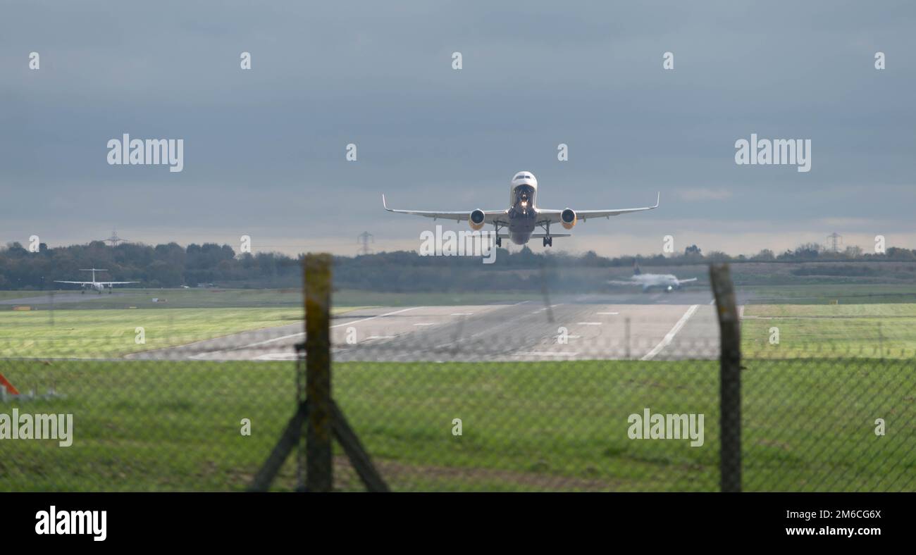 Passenger airplane take off from runway , concept aircraft transport and traveling business industry Stock Photo