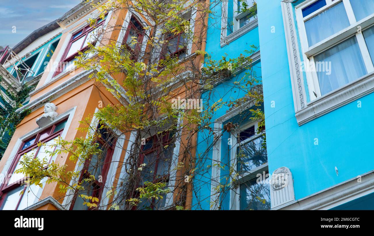 Balat district in Istanbul Turkey. Colorful houses in Balat. historic streets in Istanbul. Stock Photo