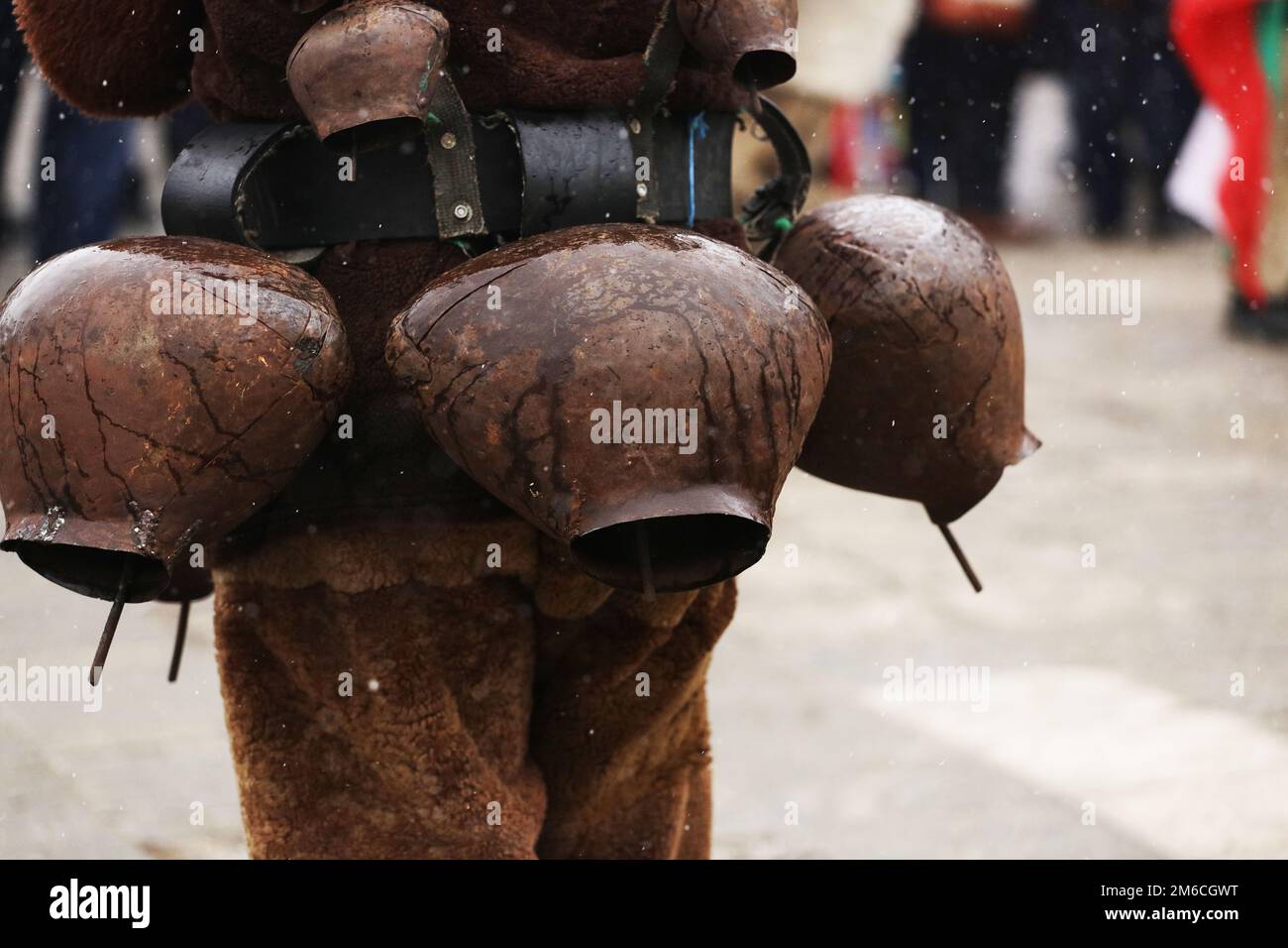 Traditional Kukeri costume bells on a traditional Bulgarian Kukeri ...
