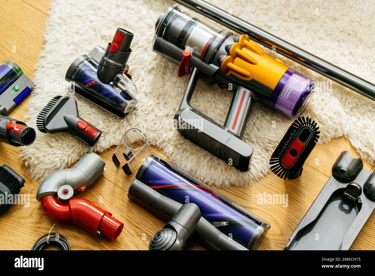 Knolling style above modern wireless Vacuum Cleaner powerful cordless