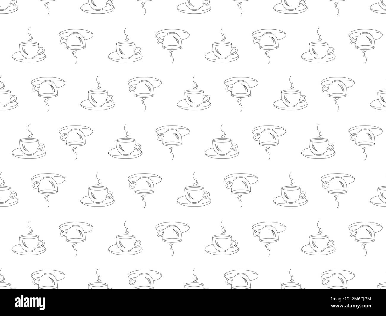 Seamless pattern on a white background with black silhouettes of cups ...