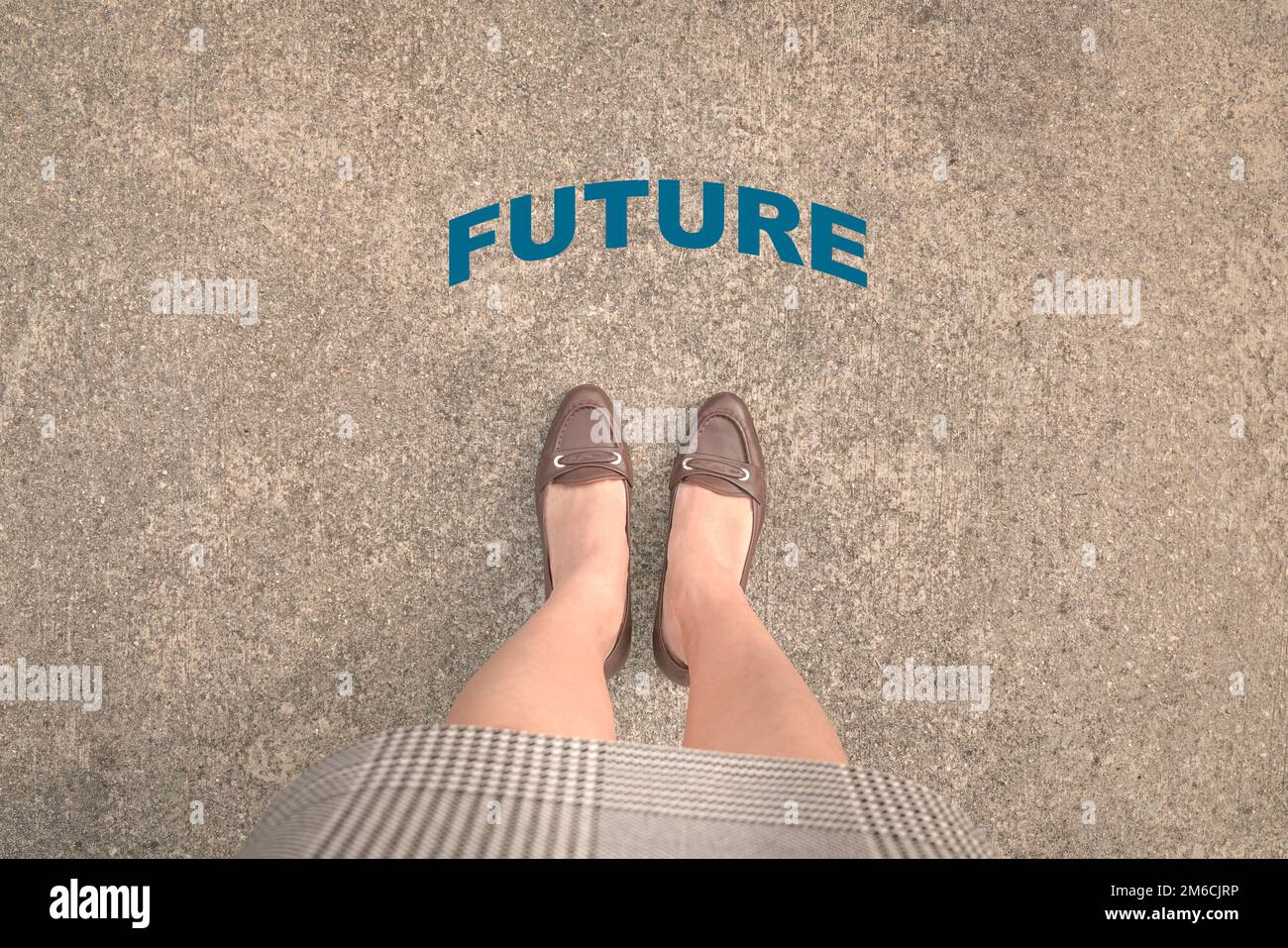 Woman shoes standing with future sign. Career or business concept Stock