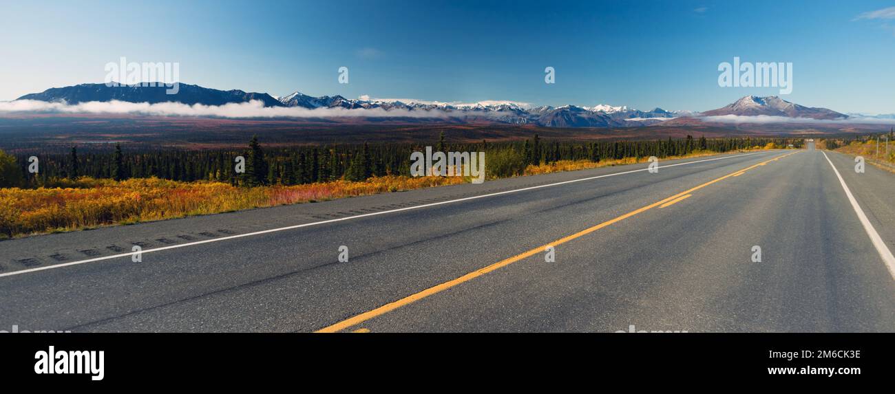 Mountains To Tundra Valley View Two Lane Highway Alaska United States ...
