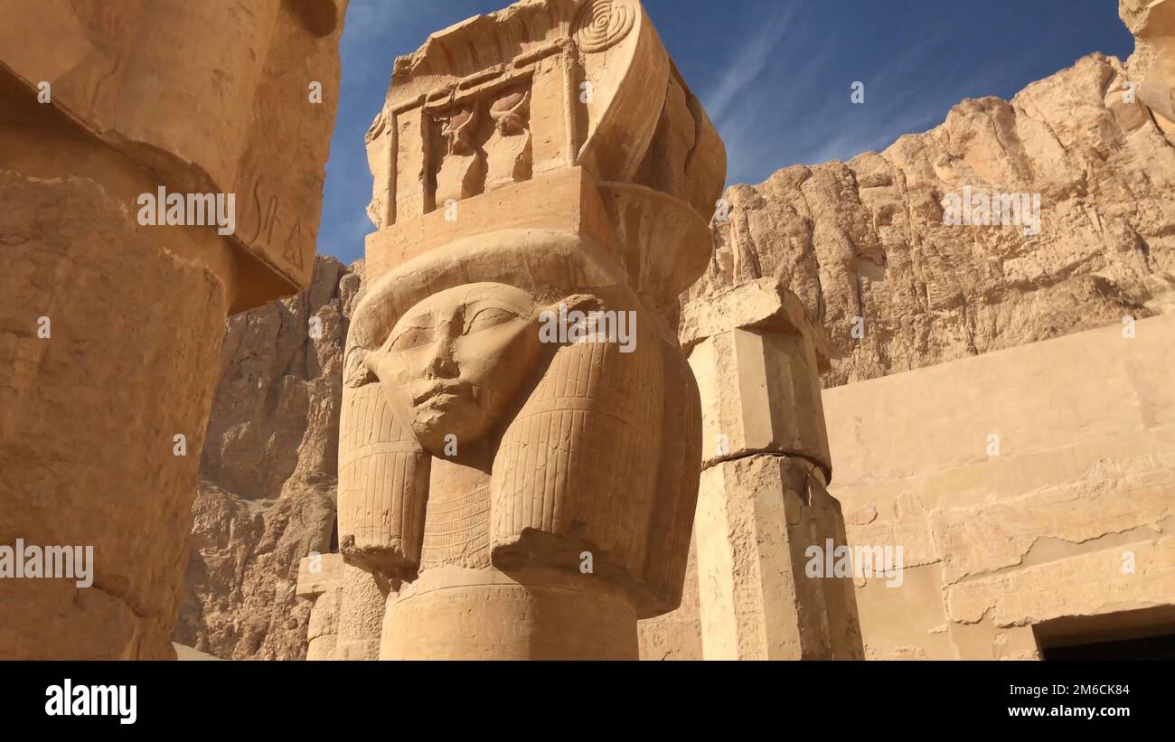 Buildings and columns of ancient Egyptian megaliths. Ancient ruins of Egyptian buildings. Stock Photo