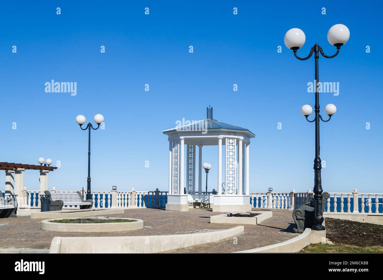 A beautiful romantic gazebo in the park on blue sky background Stock ...