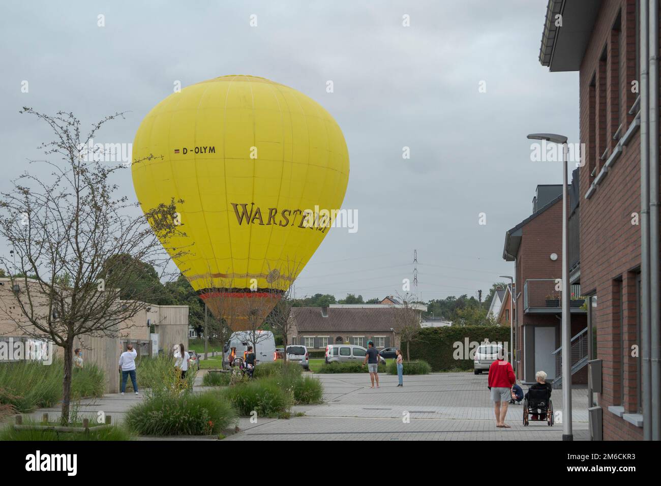 Hasselt, Limburg - Belgium 01-09-2021. Extreme landing. Air balloon emergency landing in a residential area. Stock Photo
