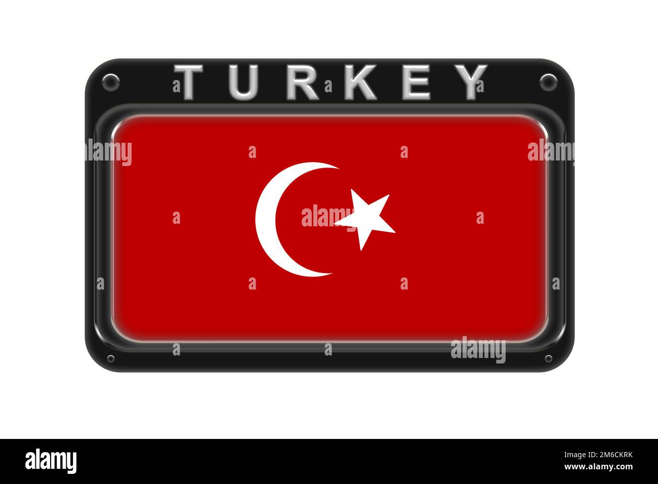 The flag of Turkey in the frame with rivets on white background Stock Photo