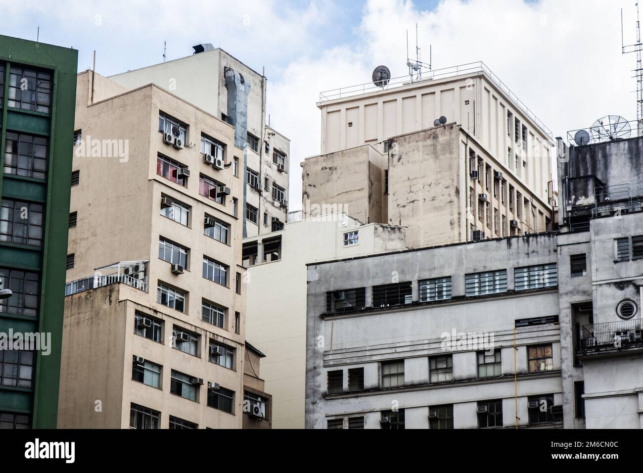Low angle view of old residential concrete buildings Stock Photo