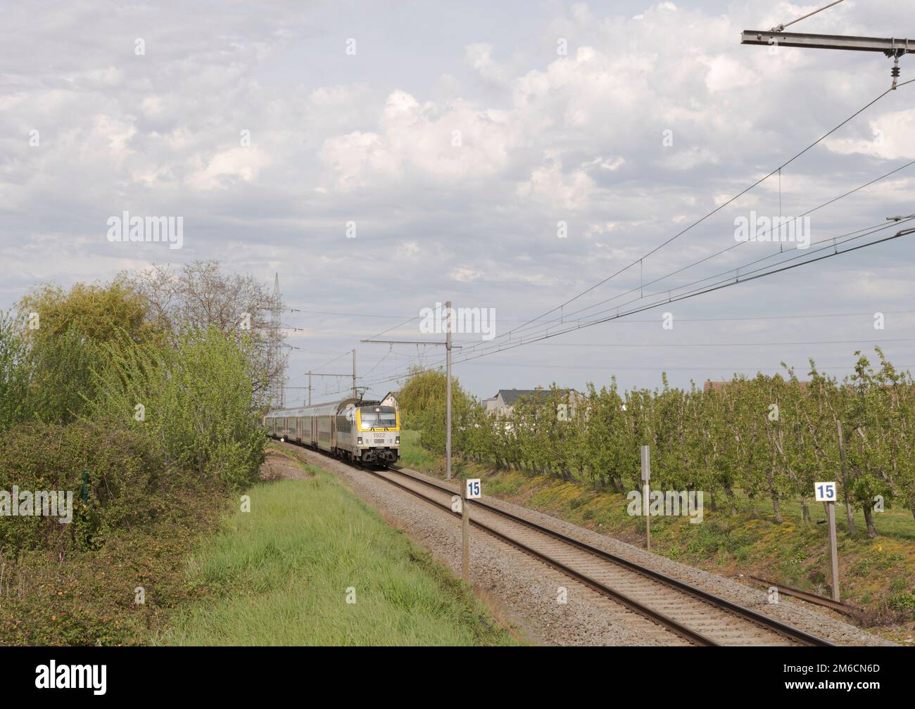 Hasselt. Limburg - Belgium 08-05-2021. Train in the countryside. Walking towards. Train in Belgium Stock Photo