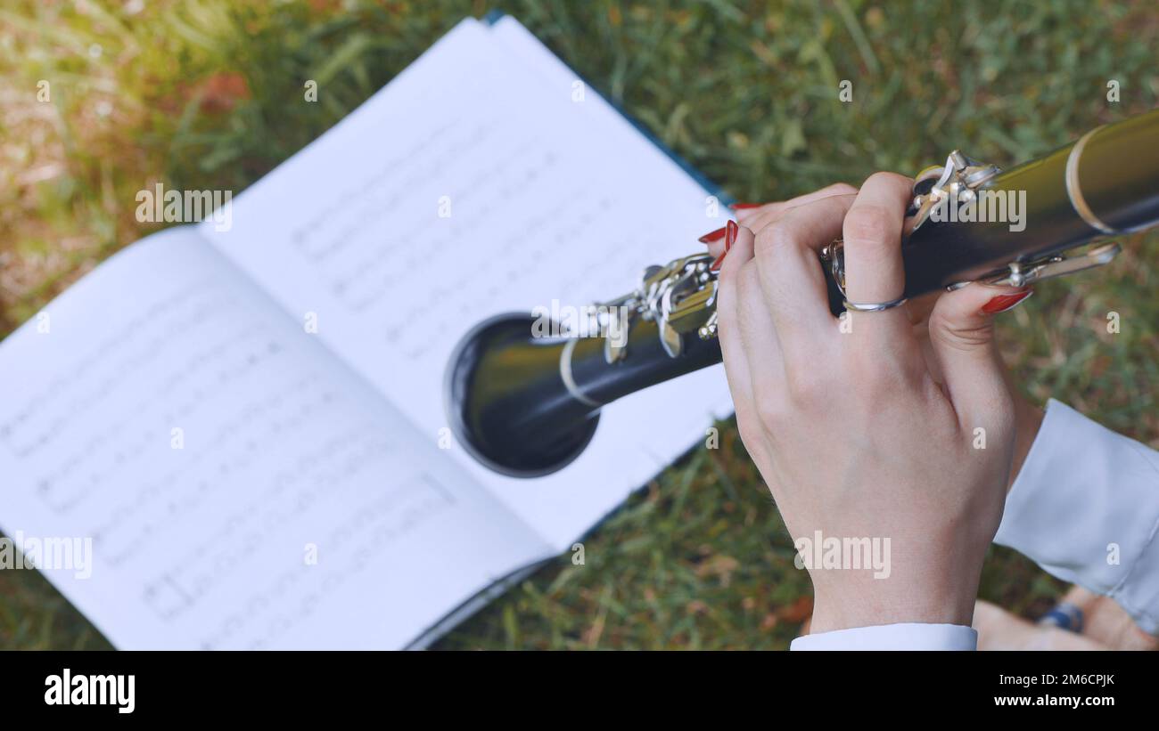 The girl plays the by notes Stock Photo Alamy