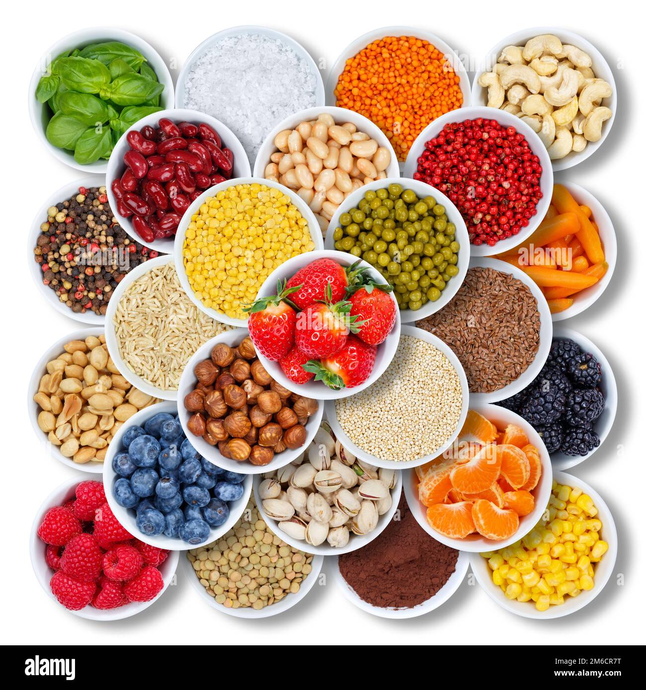 Fruits Berries Vegetables Fruit Nuts Ingredients from above Stock Photo
