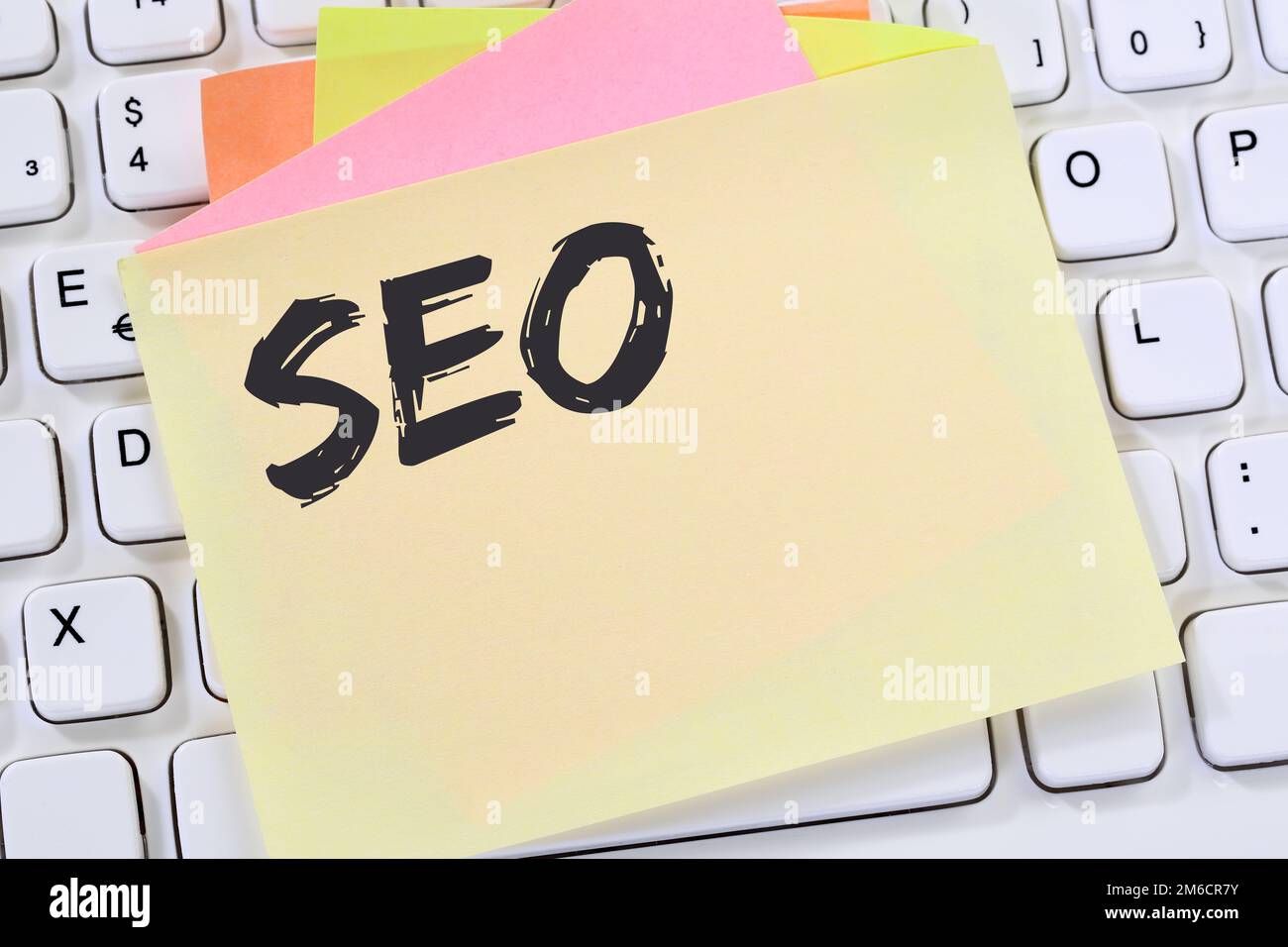SEO Search Engine Optimization search engine optimization computer internet business concept notepad Stock Photo