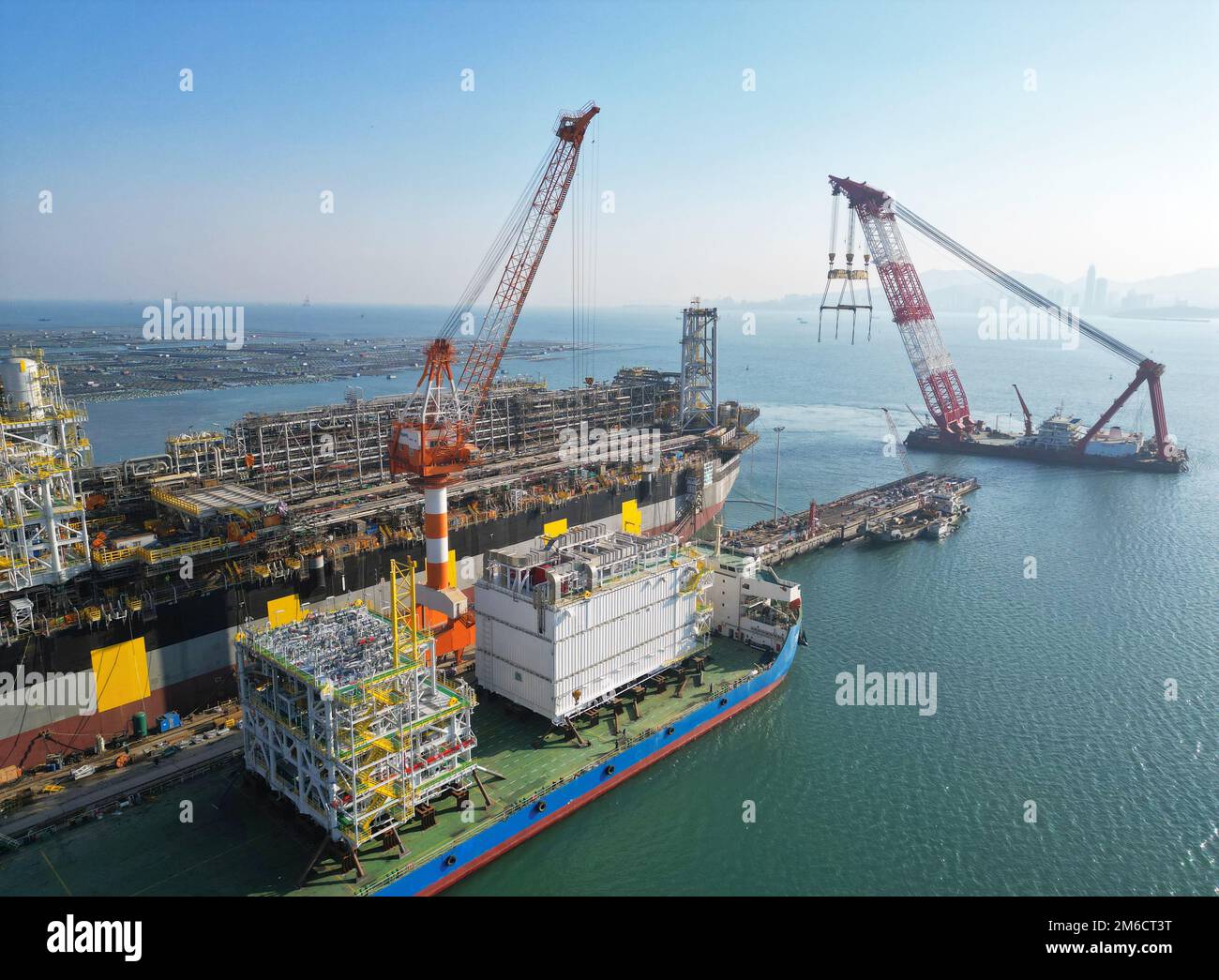 YANTAI, CHINA JANUARY 3, 2023 A large floating crane is used to