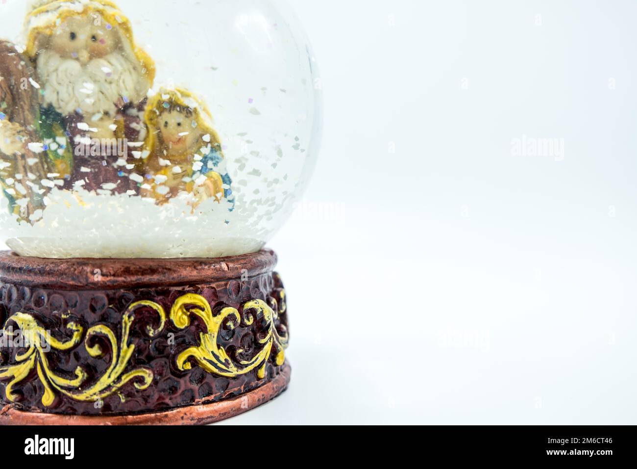 Snow globe of Christian nativity scene on white Stock Photo - Alamy