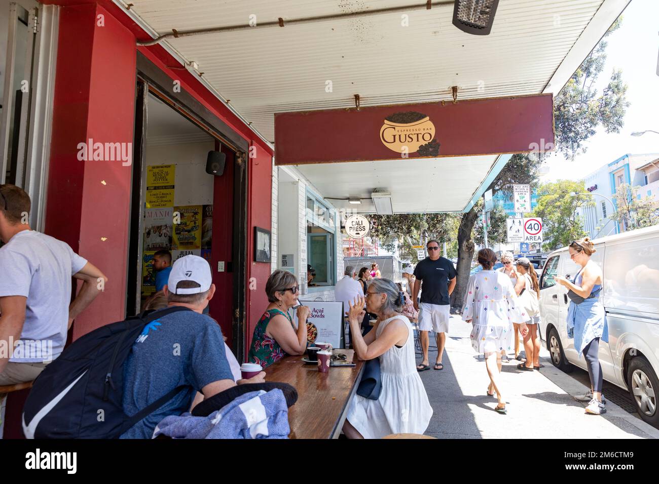 Elderly ladies and friends at Gusto Expresso bar cafe and coffee shop in Hall street,Bondi Beach