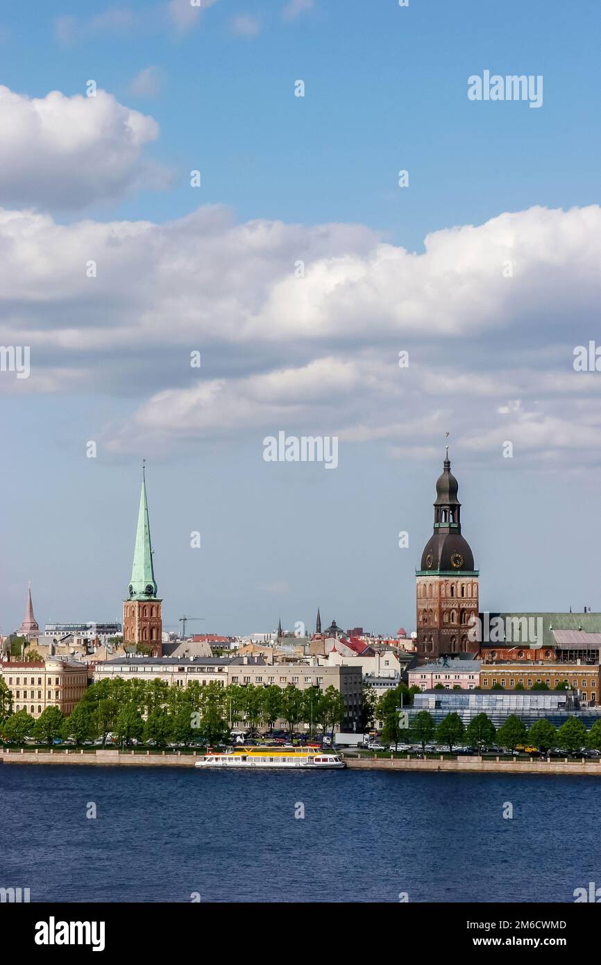 View of Riga with ld buildings and historic architecture. Stock Photo