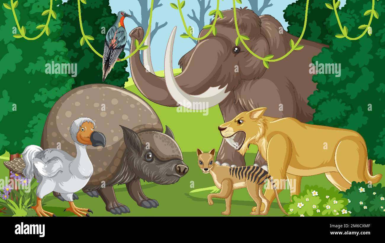 Extinct Forests Extinct animals in the forest illustration Stock Vector Image & Art - Alamy