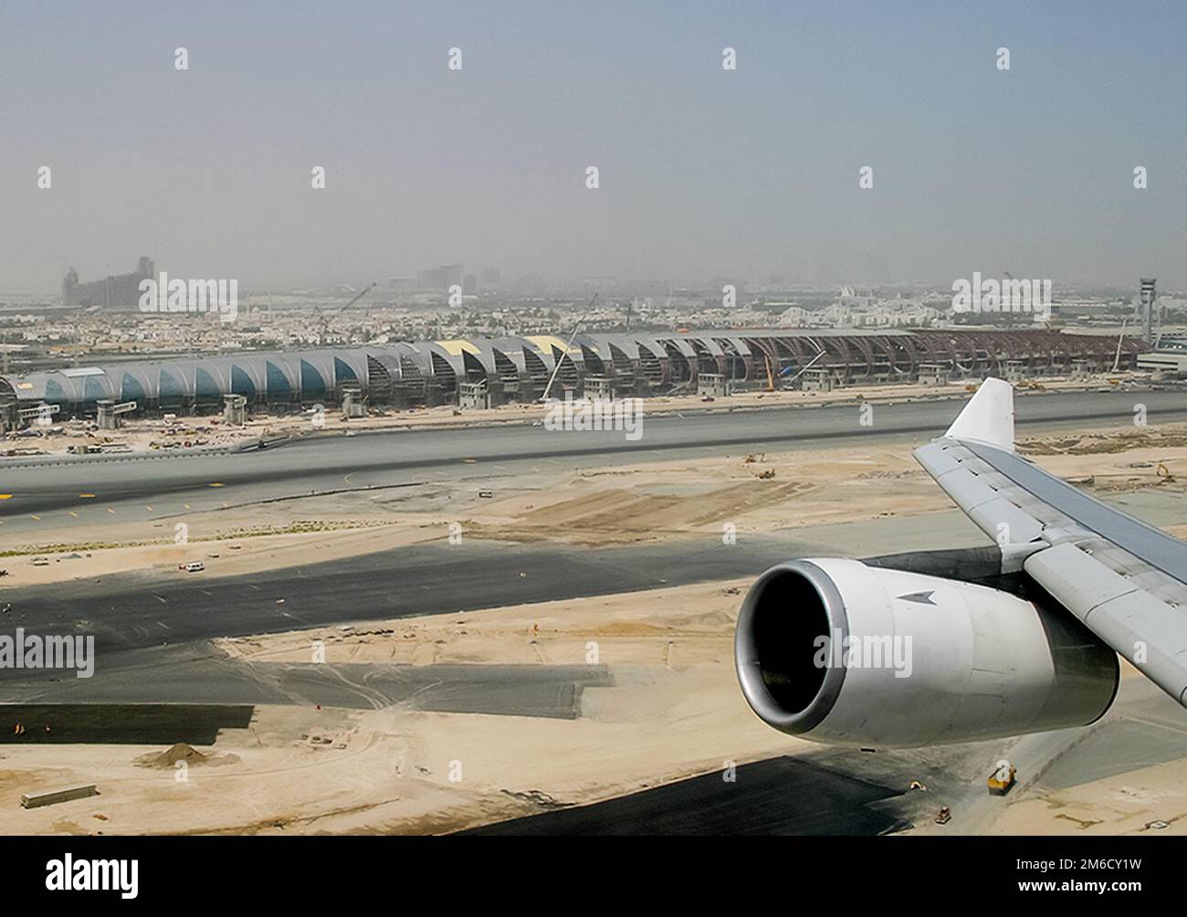 Airport in Dubai, the view from the plane. Stock Photo