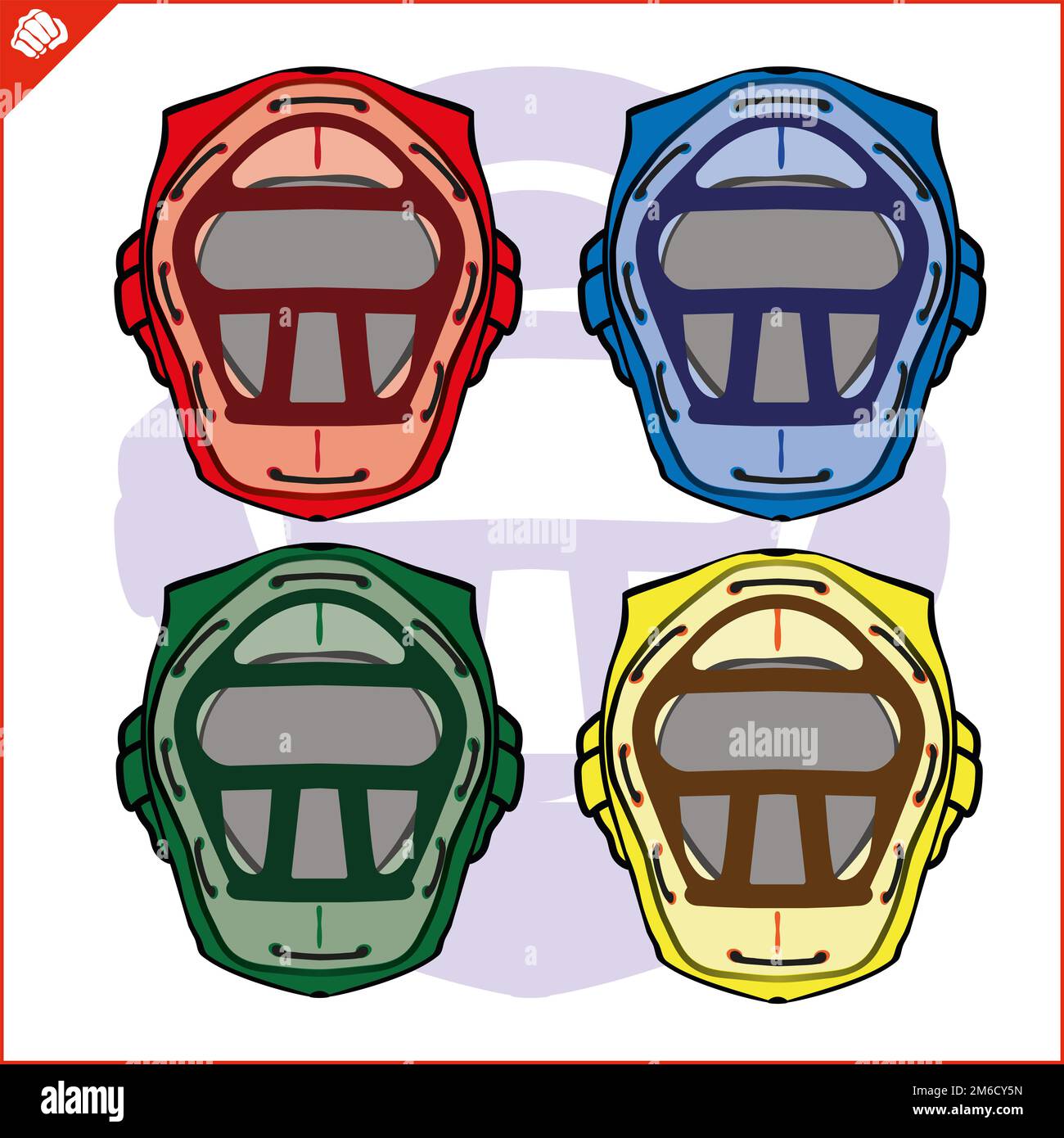 Set martial art colored helmet simbol design. Vector, EPS. Stock Photo