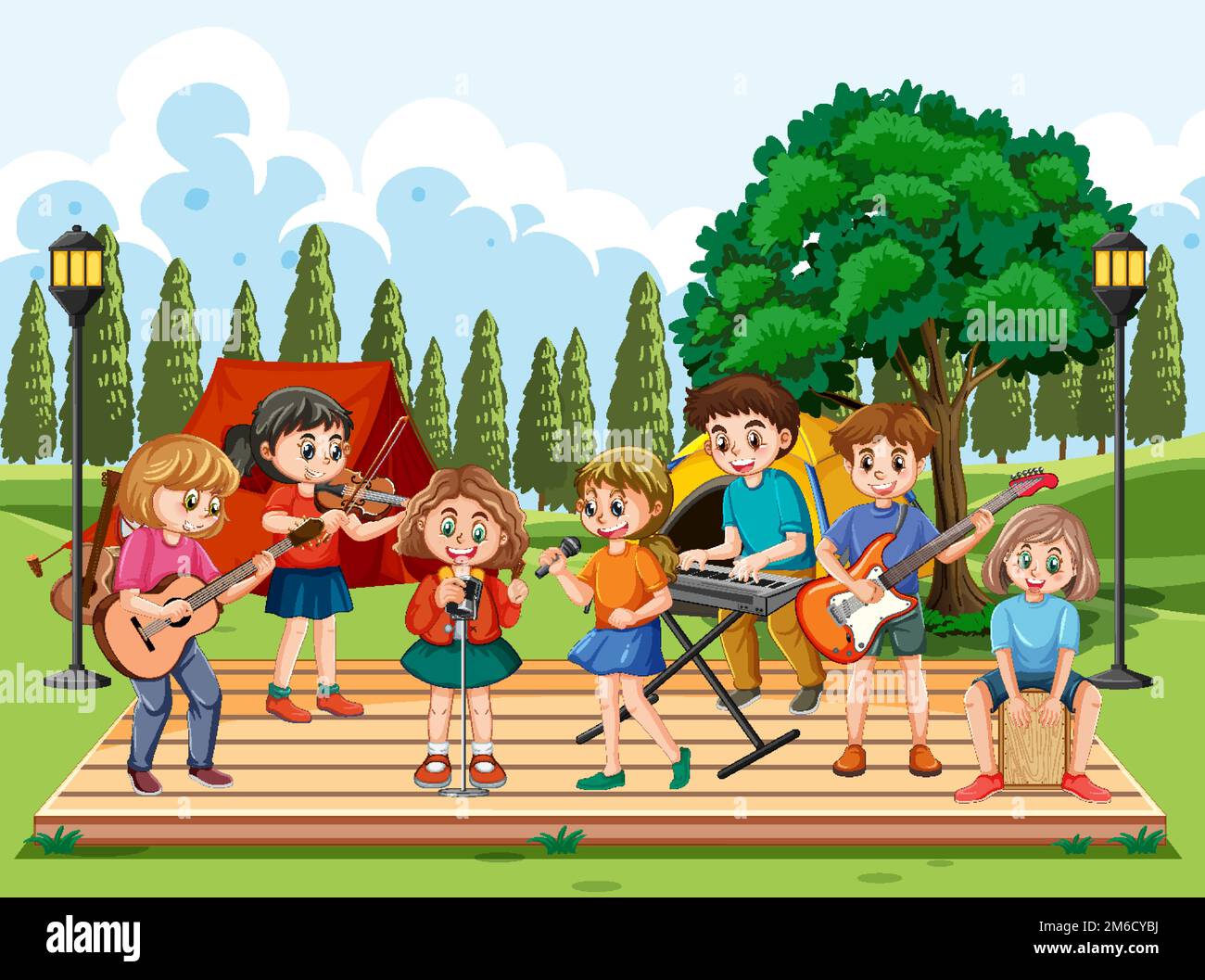 Kids playing music in the park illustration Stock Vector Image & Art ...
