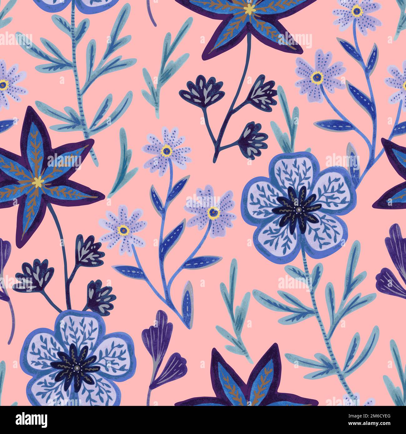 Vector seamless pattern with abstract hand drawn romantic floral ...