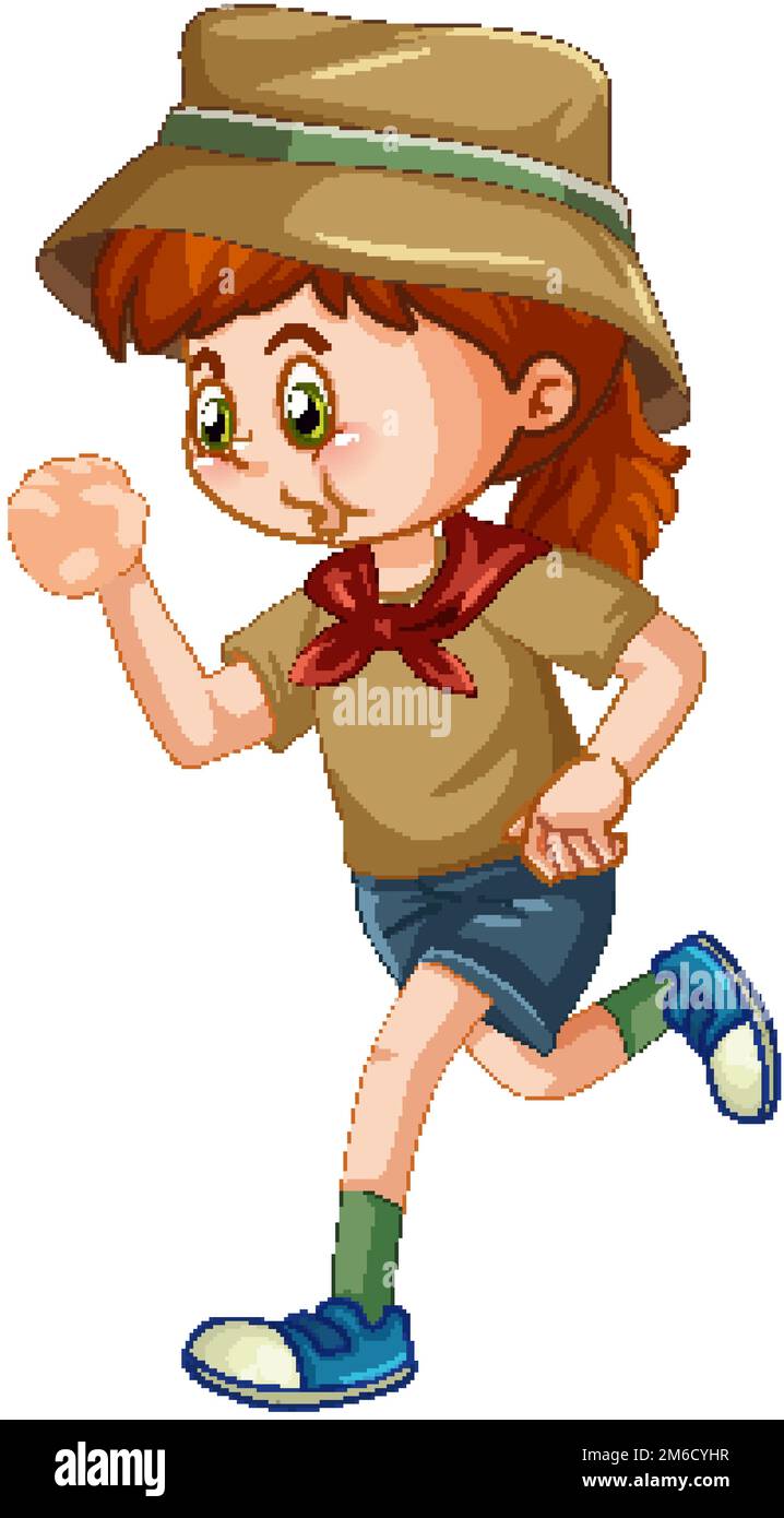 Camping girl running on white background illustration Stock Vector