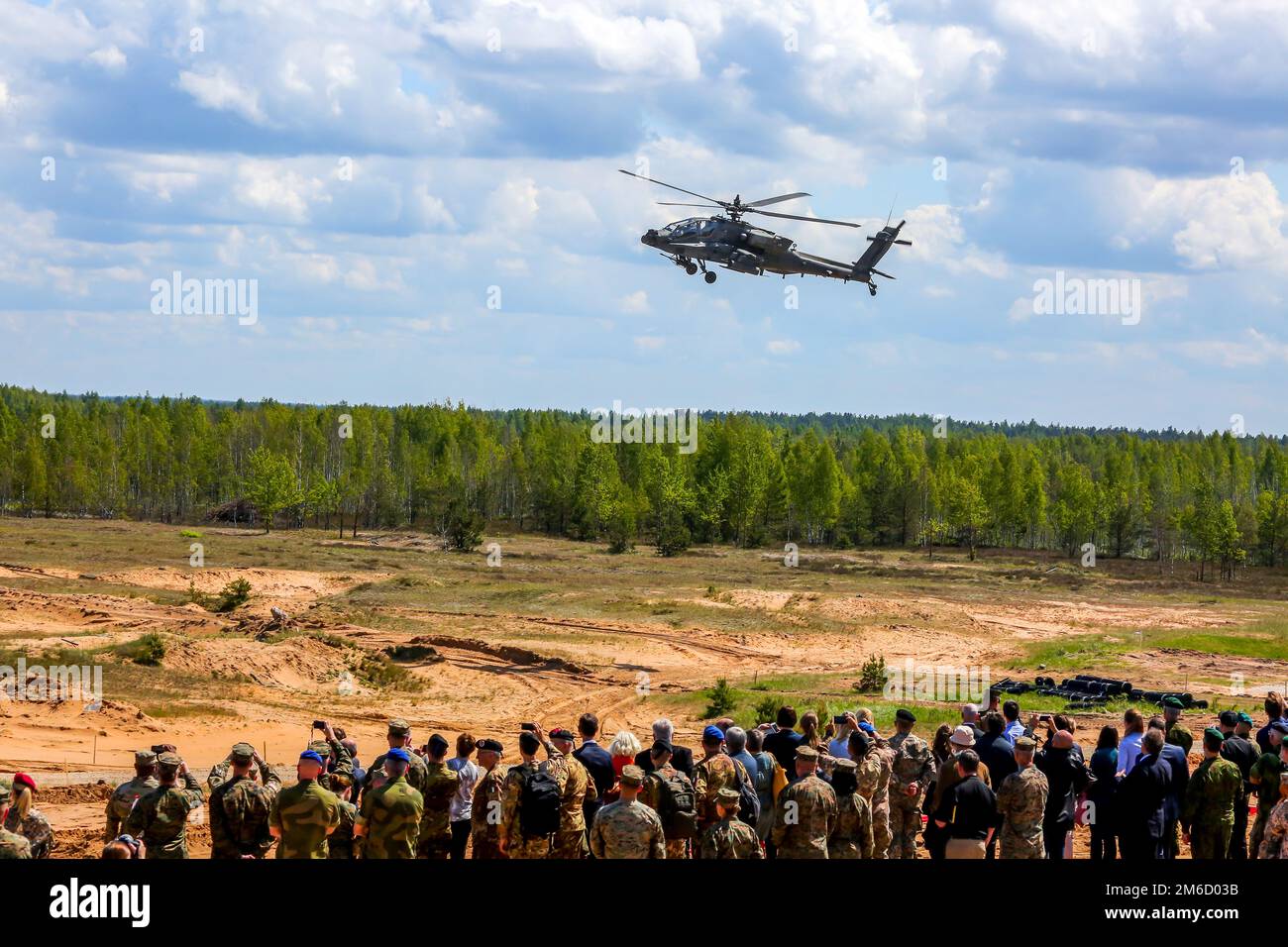 Fighting helicopter in military training Saber Strike in Latvia. Stock Photo