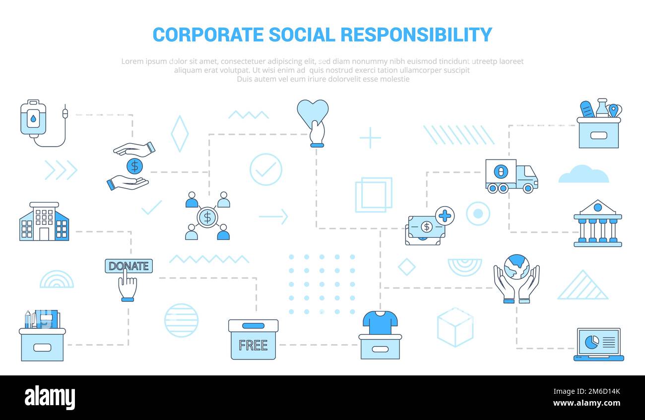 Csr Corporate Social Responsibility Concept With Icon Set Template Banner With Modern Blue Color