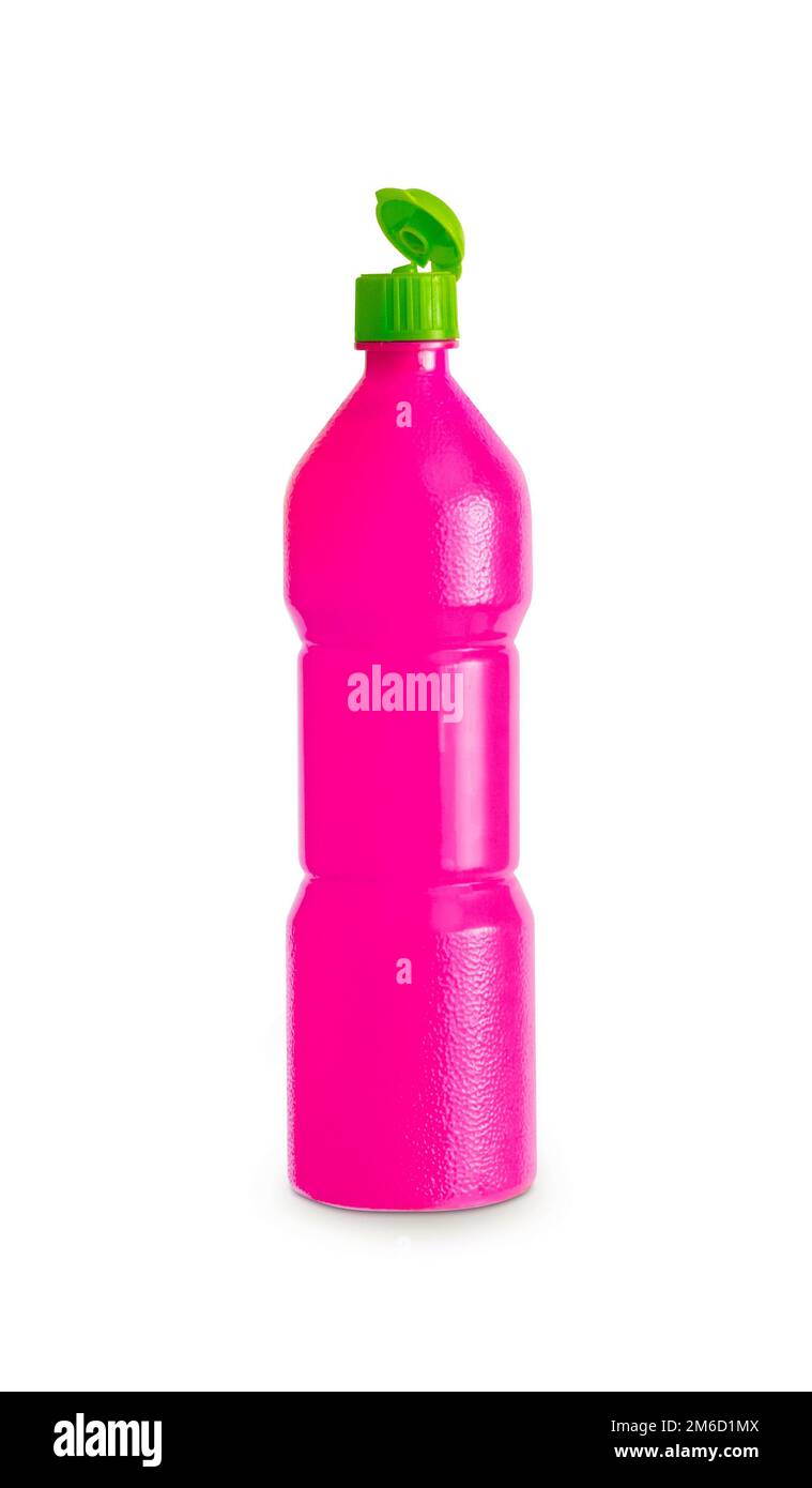 Pink plastic juice, syrup bottle Stock Photo