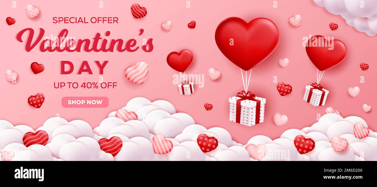 3d valentines day horizontal banner sale illustration Stock Vector ...