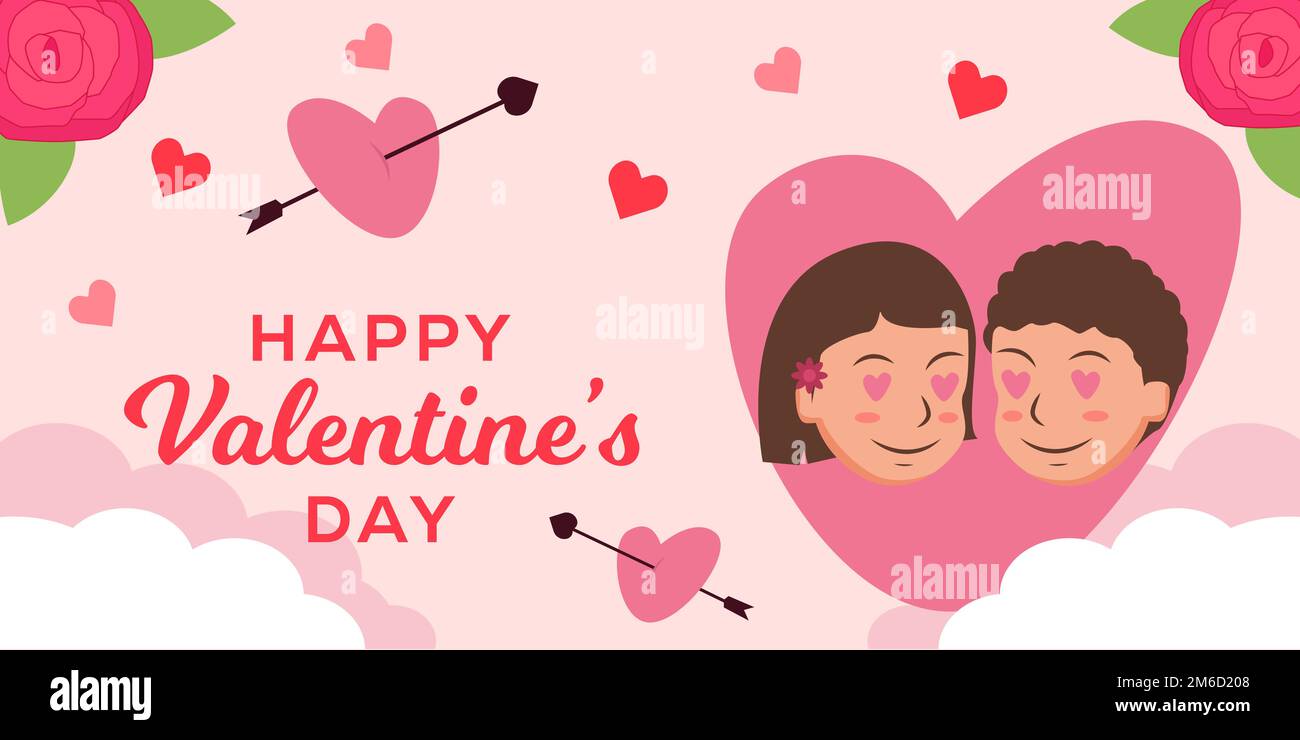 happy valentines day horizontal banner background illustration Stock ...