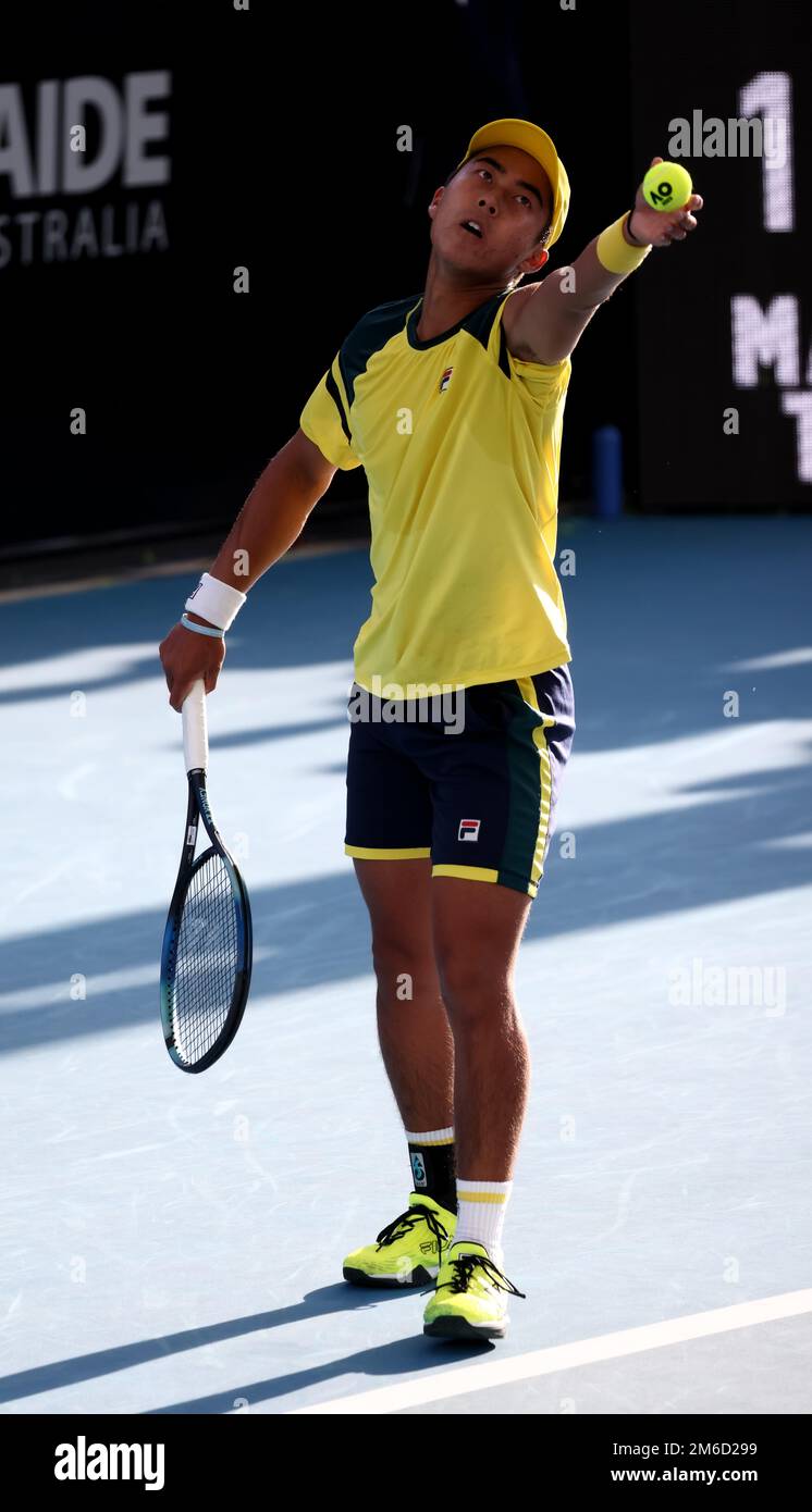 Adelaide, , 3 January, 2023. Rinky Hijikata of Australia serves the