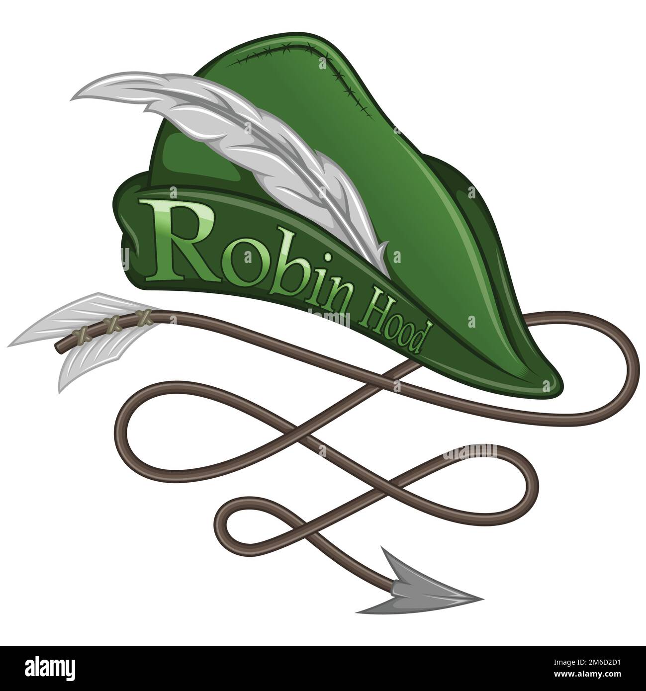 Vector design of Medieval Archer Hat with feathers, illustration of Robin Hood hat with curved arrows Stock Vector