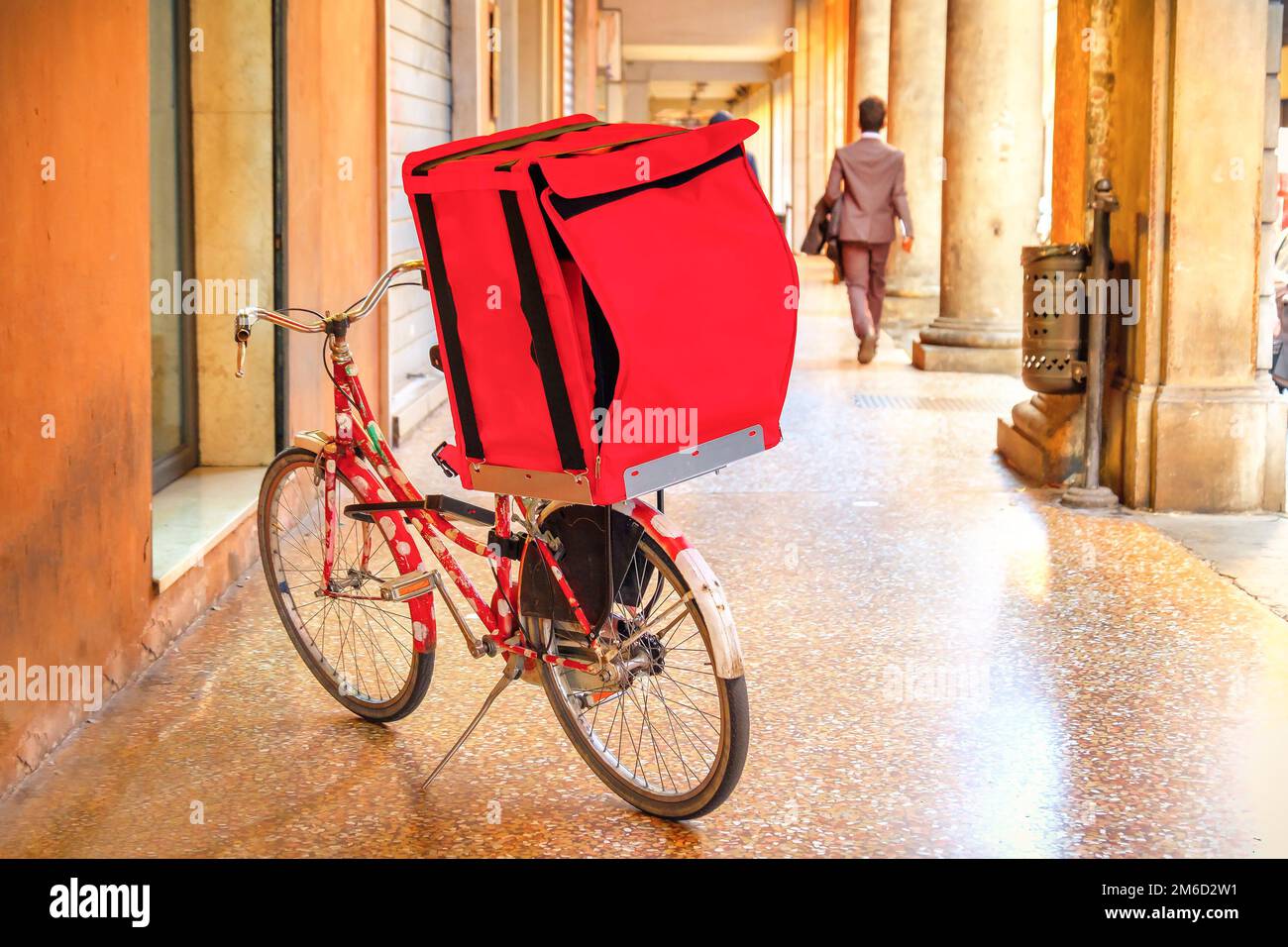Bicycle delivery red box bike Stock Photo